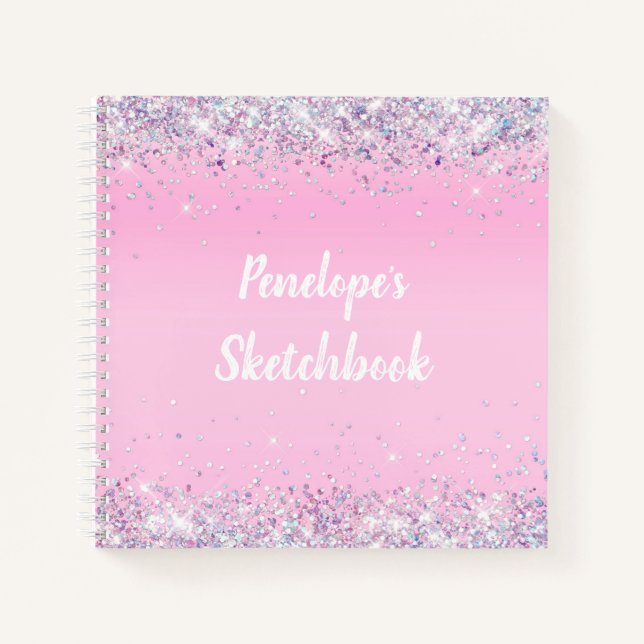 Monogram Sketchbook Rosa Holographic Glitzer Notizbuch (Vorderseite)