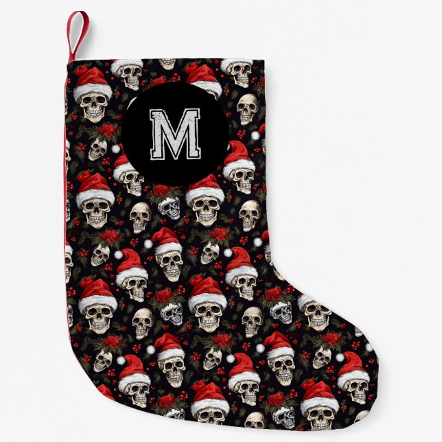 Monogram Skull Santa Xmas Gothic Kleiner Weihnachtsstrumpf (Vorderseite)