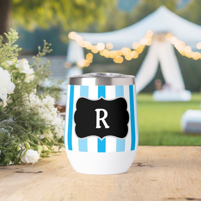 Monogram Sky Blue and White Cabana Stripes (Hochzeit (gedreht))