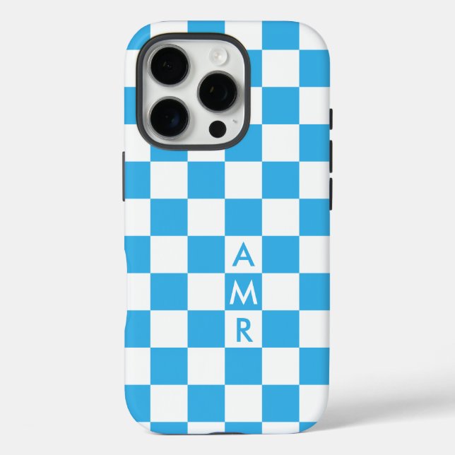 Monogram Sky Blue White Checkered Pattern Case-Mate iPhone Hülle (Rückseite)