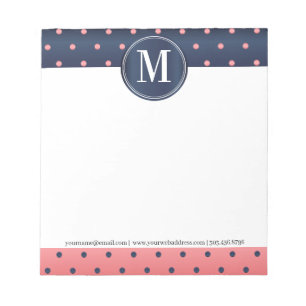 Monogram Slate Blue und Coral Polka Dots Notizblock