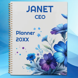 Monogram Small Business Blue Blume auf Grau   Planer