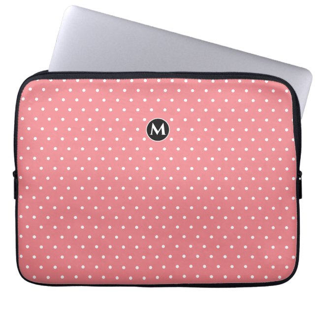 Monogram Small Polka Dot Pink Laptop Schlauch Laptopschutzhülle (Vorderseite)