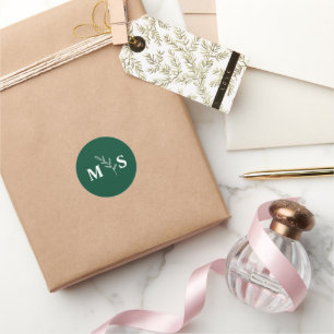Monogram Smaragdgrüne Gastgeschenk Hochzeit Runder Aufkleber