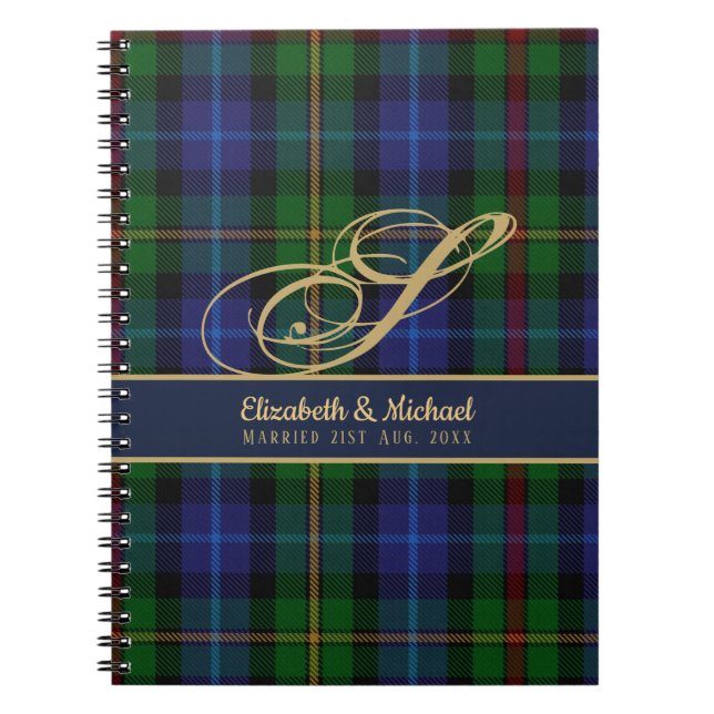 Monogram Smith Tartan Blue Green Gold Newlyweds Notizblock (Vorderseite)