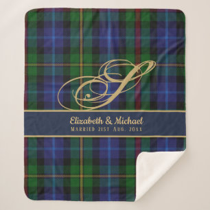 Monogram Smith Tartan Blue Green Gold Newlyweds Sherpadecke