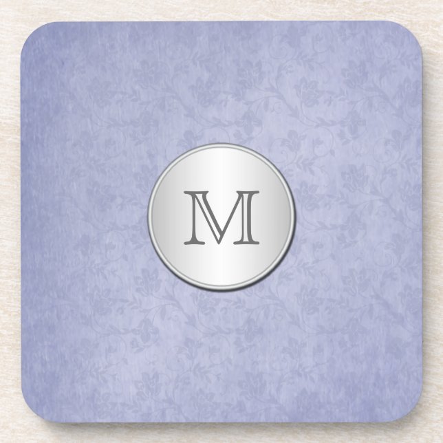 Monogram Smoky Blue Silver Damask Untersetzer Set  (Vorderseite)