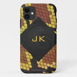 Monogram Snake Brown und Gold Print iPhone 11 Hülle