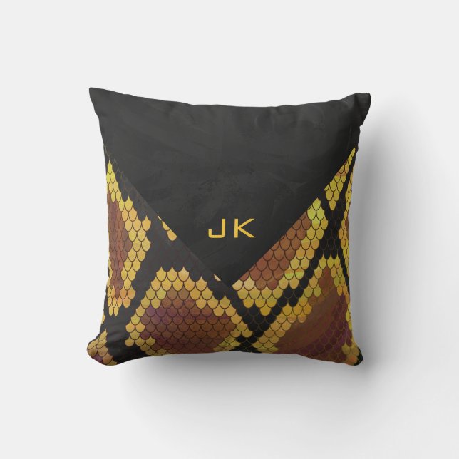 Monogram Snake Brown und Gold Print Kissen (Vorderseite)