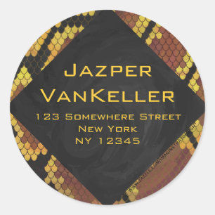 Monogram Snake Brown und Gold Print Runder Aufkleber