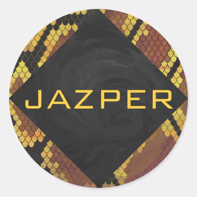 Monogram Snake Brown und Gold Print Runder Aufkleber (Vorderseite)