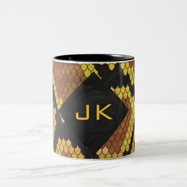 Monogram Snake Brown und Gold Print Zweifarbige Tasse (Mittel)