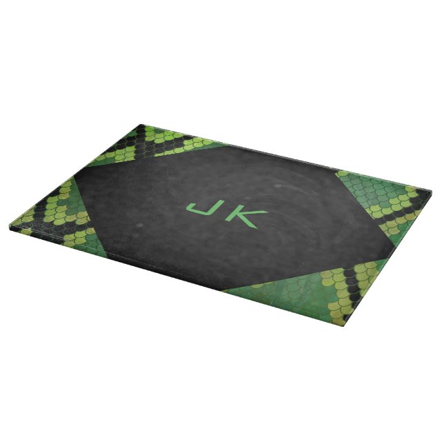 Monogram Snake Green und Black Schneidebrett (Ecke)