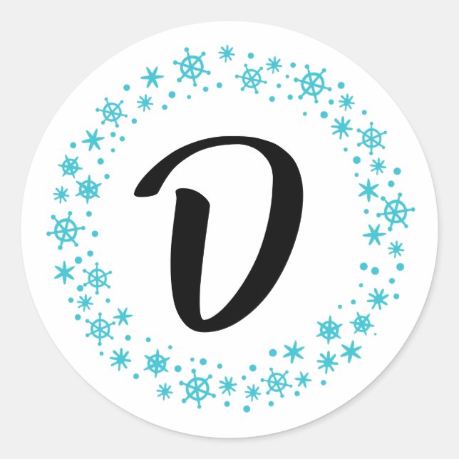 Monogram Snowflake Stickers und Umschlag Aufkleber (Vorderseite)