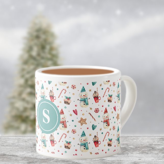Monogram Snowman & Süßigkeiten Muster 6oz Espresso Espressotasse (Von Creator hochgeladen)