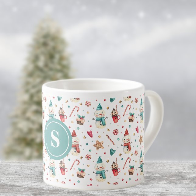 Monogram Snowman & Süßigkeiten Muster 6oz Espresso Espressotasse (Von Creator hochgeladen)