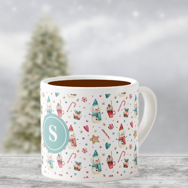 Monogram Snowman & Süßigkeiten Muster 6oz Espresso Espressotasse (Von Creator hochgeladen)