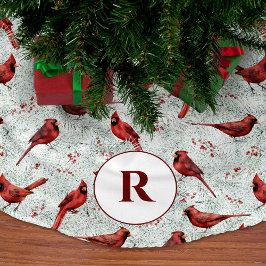 Monogram Snowy Pine Branches Kardinal Weihnachten Polyester Weihnachtsbaumdecke