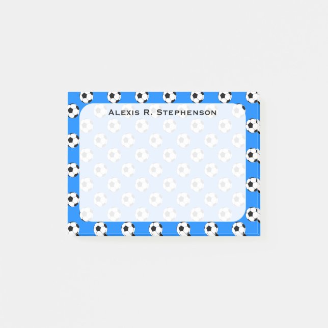 Monogram Soccer Futbol Balls on Azure Blue Post-it Klebezettel (Vorderseite)