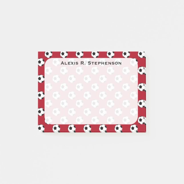 Monogram Soccer Futbol Balls on Dark Red Post-it Klebezettel (Vorderseite)