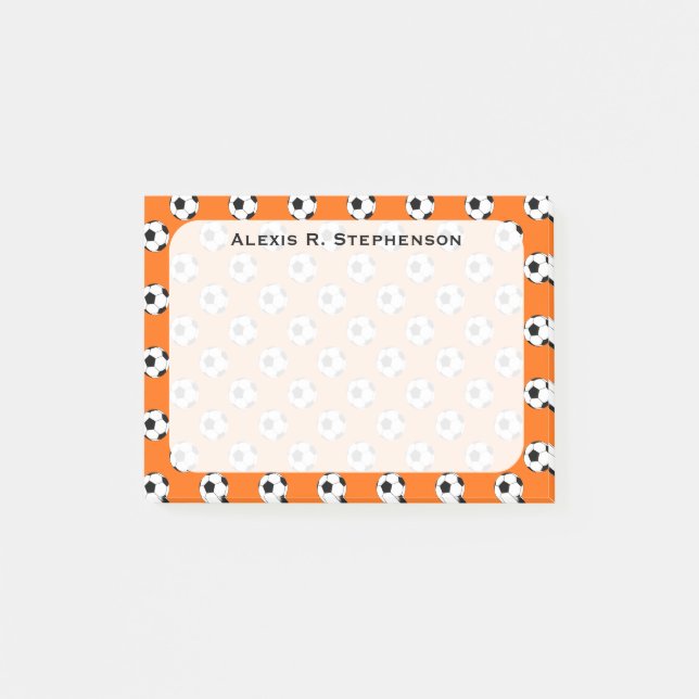 Monogram Soccer Futbol Balls Orange Post-it Klebezettel (Vorderseite)