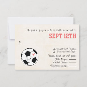 Monogram Soccer Wedding RSVP Card mit rosa Herz