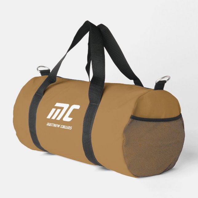 Monogram Solid Brown Name Text Einfach für ihn Duffle Bag (Rechte Ecke)