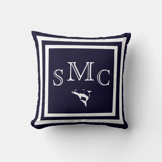 MONOGRAM Solid dunkelblau schlichtes Kissen (Vorderseite)