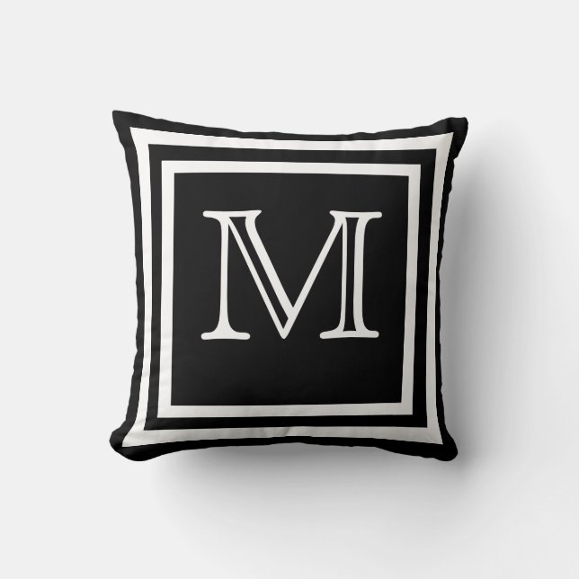 MONOGRAM Solid farbenes Schwarz schlicht modern Kissen (Vorderseite)