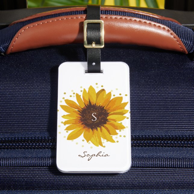 Monogram Sonnenblume mit goldenen Foildoten Gepäckanhänger (Vorderseite Insitu 2)