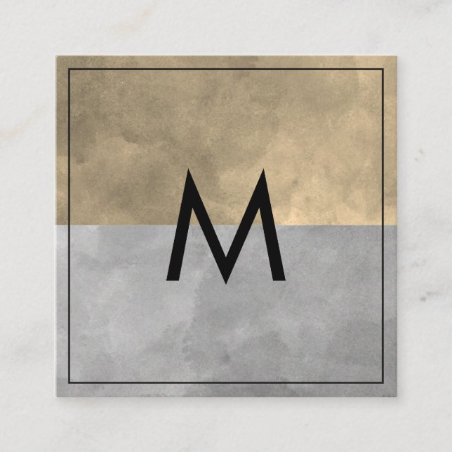 Monogram Sophisticed Sepia Gray Color Blocks Quadratische Visitenkarte (Vorderseite)