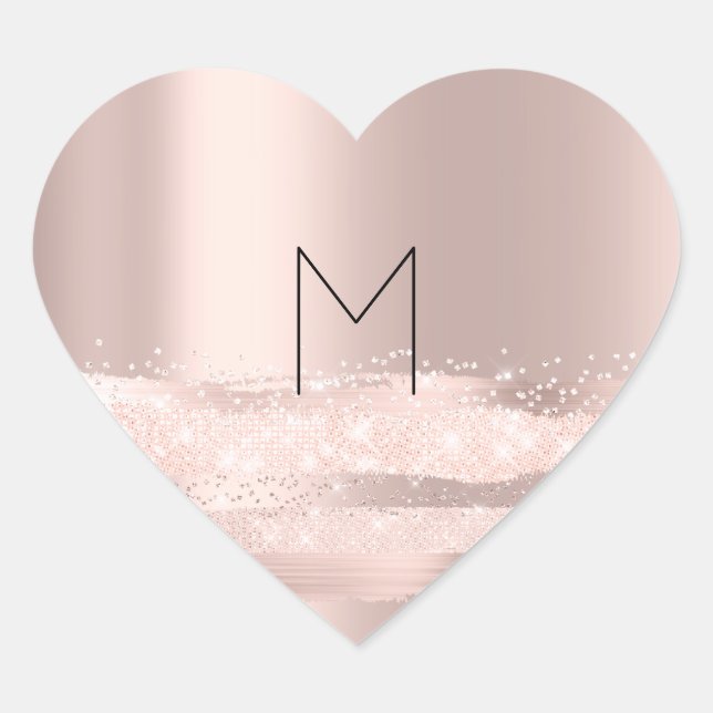 Monogram Spark Rose Blush Initialen Name Heart Herz-Aufkleber (Vorderseite)