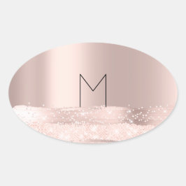 Monogram Spark Rose Blush Initialen Name Oval Ovaler Aufkleber