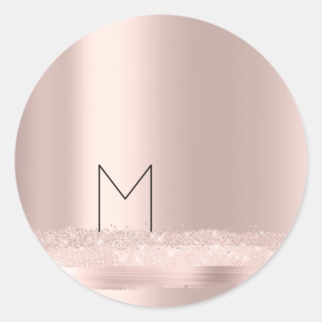 Monogram Spark Rose Blush Initialen Name Strokes Runder Aufkleber (Vorderseite)
