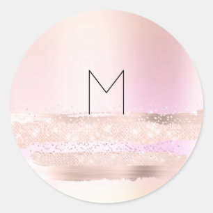 Monogram Spark Rose Blush Initials Name Ombré Runder Aufkleber