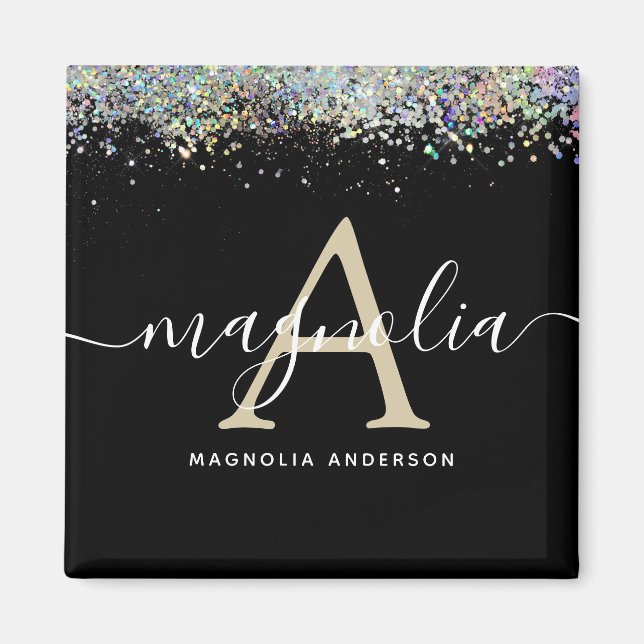 Monogram-Sparkle für Schwarzen Glitzer Magnet (Vorne)