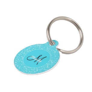 Monogram Sparkle Glitzer Aquamarin White Elegante Haustiermarke