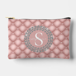 Monogram Sparkly Diamonds Tufted Custom Blush Pink Zubehörtasche
