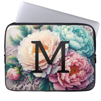 Monogram Spitzenbläserblütenpink-Orangenblauer Laptopschutzhülle