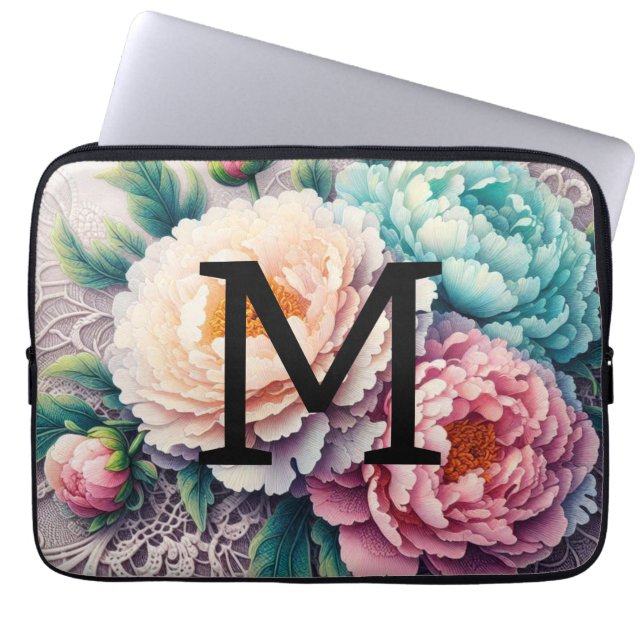 Monogram Spitzenbläserblütenpink-Orangenblauer Laptopschutzhülle (Vorderseite)