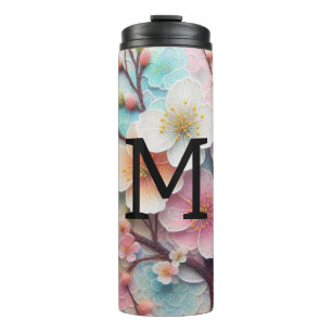 Monogram Spitzenblüte Rosa Blütenpastellblüte Thermosbecher