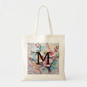 Monogram Spitzenblüte Rosa Blütenpastellblüte Tragetasche