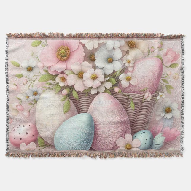 Monogram Spitzenpink-Blüteneier Ostereier in einem Decke (Vorderseite)