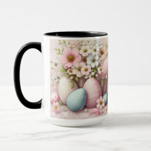 Monogram Spitzenpink-Blüteneier Ostereier in einem Tasse
