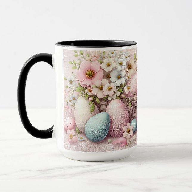 Monogram Spitzenpink-Blüteneier Ostereier in einem Tasse (Links)