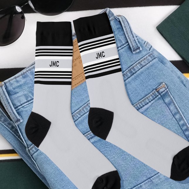 Monogram Sports Stripe Black Gray Socken (Von Creator hochgeladen)