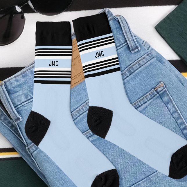 Monogram Sports Stripe Blue Black Socken (Von Creator hochgeladen)