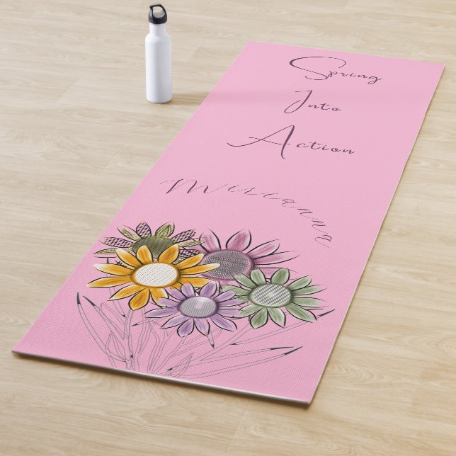 Monogram Spring in Action Daisy Florals Pink Yogamatte (Beispiel)