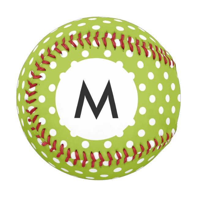 Monogram Spring Muster mit weißen Polka-Punkten Baseball (Vorderseite Links)