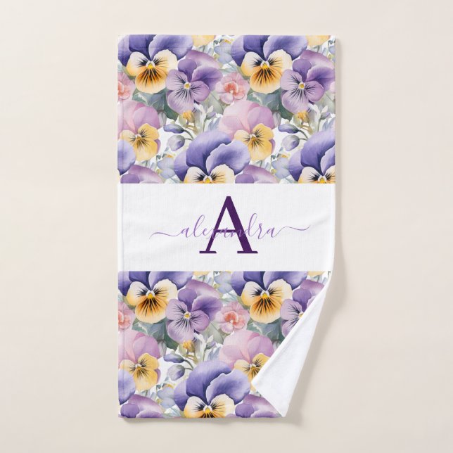 Monogram Spring Pansy Pansies Towel Set (Handtuch)